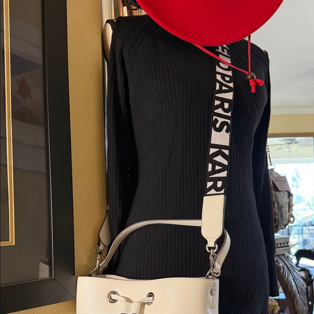 Karl Lagerfeld White Parisian Print Shoulder Bag - Picture 2 of 12